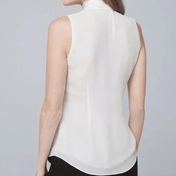 NWT White House Black Market High Neck Ruffle Shell Tank, Ecru White, Size 0P - Picture 2 of 7